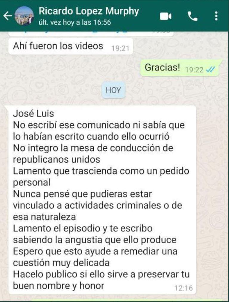 Mensaje de Ricardo López Murphy a José Luis Espert
