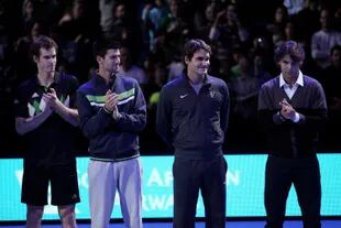 El Big 4 del tenis, durante el Masters de Londres 2010: Andy Murray, Novak Djokovic, Roger Federer y Rafael Nadal.