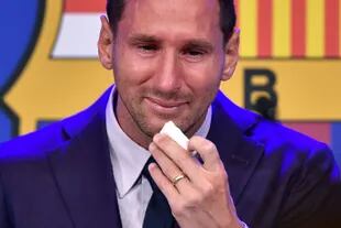 Lionel Messi durante la conferencia de prensa por su salida de Barcelona