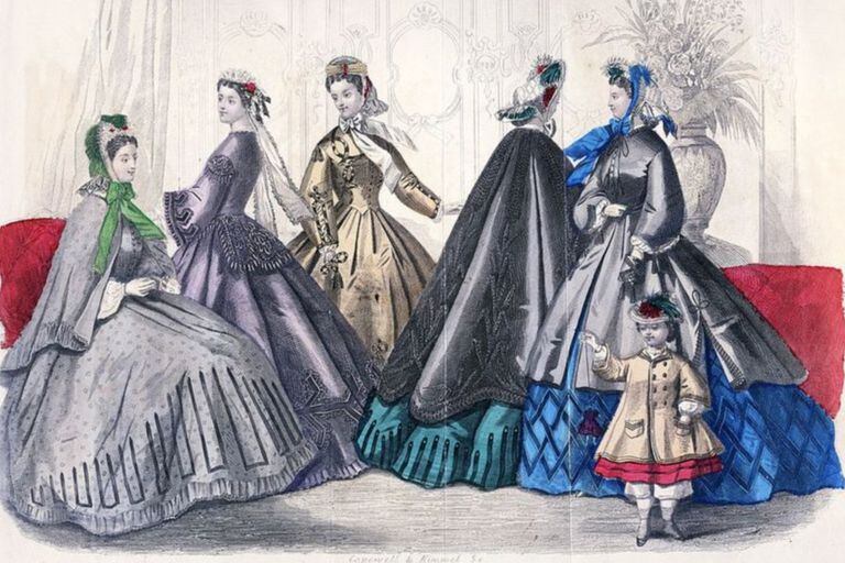 Ilustración sobre moda en el Godey's Lady's Book de 1860