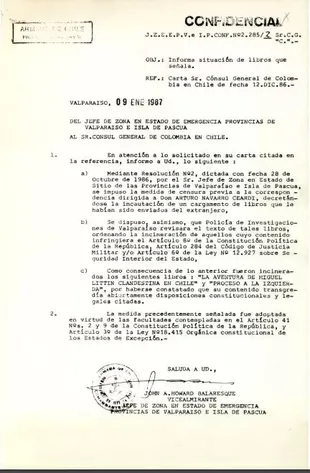 Este es uno de los pocos documentos donde el régimen de Pinochet aceptó que había quemado libros