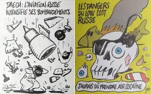 Las dos viñetas sobre la caída del avión ruso en Charlie Hebdo