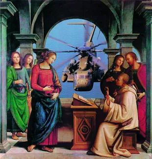 Helicótero (1988), de la serie Collages y relecturas de la Biblia, de León Ferrari