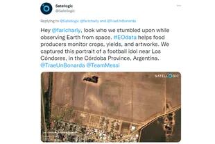 Το tweet της εταιρείας Satellogic στο οποίο μοιράστηκε τις εικόνες του Λιονέλ Μέσι σε μια παρτίδα καλαμποκιού από το διάστημα
