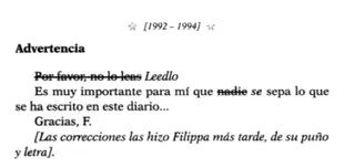 Extracto del libro El ángel de Filippa -traducido al español- que recopila pasajes de los diarios de la princesa (Crédito: El ángel de Filippa)