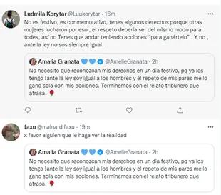 Algunos de los mensajes de los y las internautas al tuit de Granata