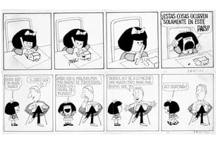 Las dos primeras tiras de "Mafalda", que comenzó a publicarse en 1964, en la revista Primera Plana