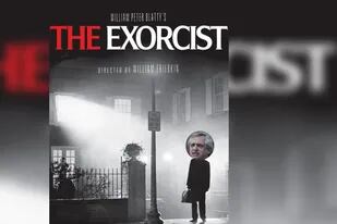 El presidente Alberto Fernández en el poster de la película de terror El exorcista.