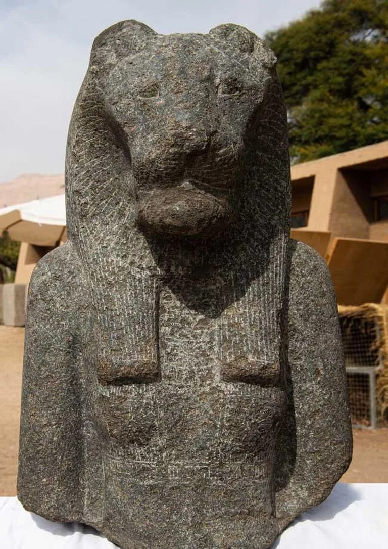 Granite bust of the Egyptian goddess Sekhmet.