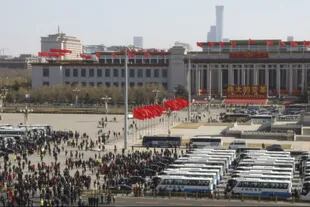 El Gran Salon del Pueblo, sede de la Asamblea Nacional Popular, en la plaza Tiananmen de Pekín