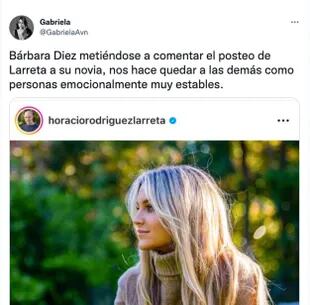 Bárbara Diez comentó una publicación de Horacio Rodríguez Larreta en Instagram.