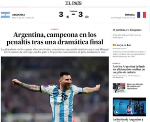 Así tituló El País el triunfo argentino en la Copa del mundo Qatar 2022