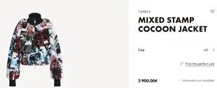 La campera Mixed Stamp Cocoon Jacket, lucida por Antonela Roccuzzo, tiene un valor de 2900 euros