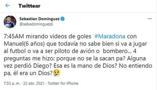 Sebastián Domínguez contó qué le preguntó su hijo sobre Maradona