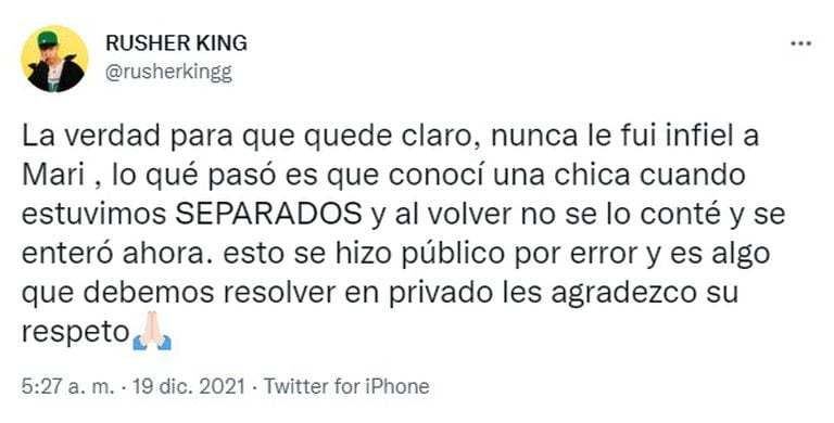 Rusherking's clarification on the rumors of infidelity of María Becerra