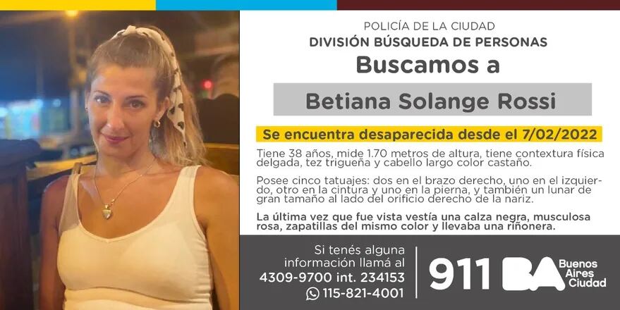  Betiana Rossi lleva 7 días desaparecida: "Si alguien la ve en la calle que la retenga y avise a la policía"