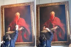 Una manifestante propalestina arrojó pintura roja y “acuchilló” con un cúter un cuadro en la Universidad de Cambridge