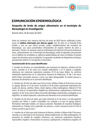 El comunicado oficial del Gobierno de la Provincia de Buenos Aires a raíz de los casos de Salmonella en Berazategui