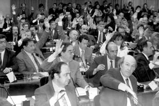 En la cuarta fila, en el centro, Albamonte votando como Convencional Constituyente en Santa Fe, 1994