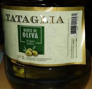 “Aceite de Oliva Virgen Extra. Marca: Tataglia".