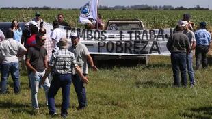 Tamberos, ayer, en el corte cercano a Villa María; sostienen que les pagan menos que sus costos de producción