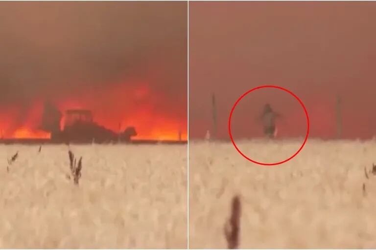 O momento aterrorizante em que um homem é salvo de ser queimado por um incêndio na Espanha