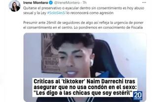 El tuit de Irene Montero, ministra de Igualdad, sobre los dichos de Naim Darrechi
