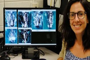 Florencia Vilches, del Instituto de Conservación de Ballenas se encarga de identificar las ballenas y hacerles un seguimiento a través de los años