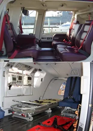 El interior de un Bell 407 F versus el interior de un helicóptero de uso exclusivamente sanitario
