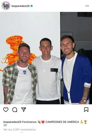 Paredes compartió también una foto solo con Messi y Di María