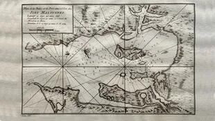 Un mapa de las Malvinas en los tiempos de la llegada de los pioneros franceses