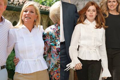 En 2018, durante el posado que protagonizó con su familia, la segunda de las tres hijas de Máxima y Guillermo de Holanda vistió una blusa blanca con tablas de Valentino que le vimos a su madre, años atrás, durante unas vacaciones en la villa veraniega de Tavernelle.