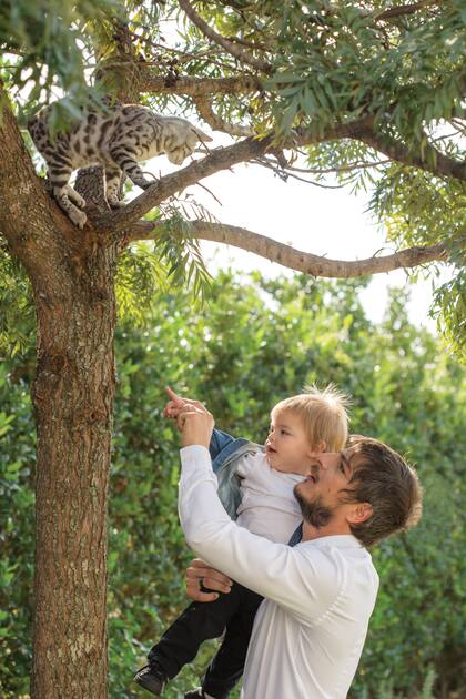 Tomás y Valentino aprecian a Pippa, la gata Bengala que llegó a casa durante la cuarentena