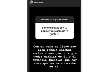 Las preguntas que contestó Dalma desde sus historias de Instagram