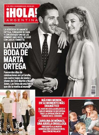 ¡Hola! Argentina dedica su última tapa a la boda de Marta Ortega y Carlos Torretta, cuya fiesta convocó a más de cuatrocientos invitados, entre ellos, Athina Onassis.
