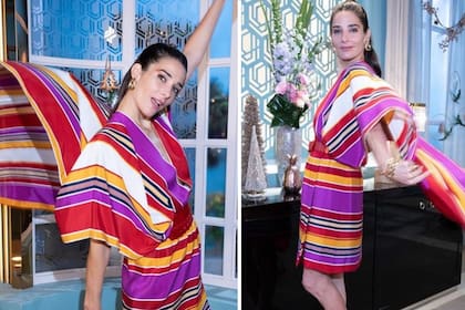 Juana Viale posó divertida con su vestido túnica, diseñado por Gino Bogani