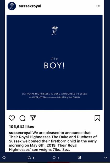 La noticia se dio a conocer a través de un comunicado oficial en su cuenta de Instagram, en donde también informaron que es un varón. 
