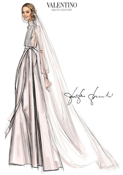 Bosquejo del modelo que lució la heredera, hecho exclusivamente por el creador creativo de Valentino, Pierpaolo Picioli.