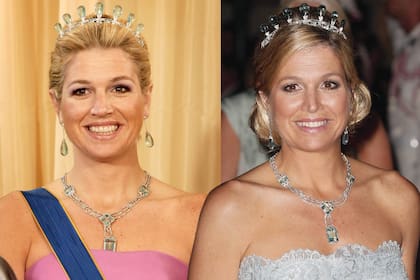 Es una de las piezas más importantes de la colección Orange. Tiene aguamarinas talla pera y se complementa con un collar, pendientes, broches y una hebilla.