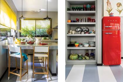 En la cocina, muebles revestidos con placa de melamina ‘Concreto’ (Egger).
