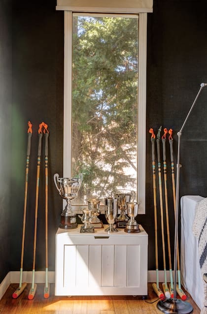 Los trofeos y tacos de polo de Santiago.