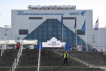 Una visión general del centro ExCel (en Londres), que se convirtió en el hospital temporal NHS Nightingale para ayudar a combatir la pandemia de coronavirus.