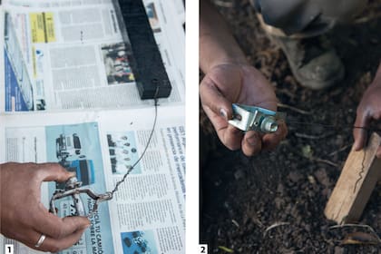1. Se necesitan: estacas de madera, alambre galvanizado, torniqueta, manguera . Colocar el alambre en un agujero previamente hecho en la estaca y unirlo a la torniqueta. Pintar el extremo de las estacas con brea. 2. Enterrar las estacas dejando la torniqueta a la vista.