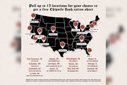 13 locales en todo ese país invitan a participar en el sorteo para ganar una hoja de tatuajes