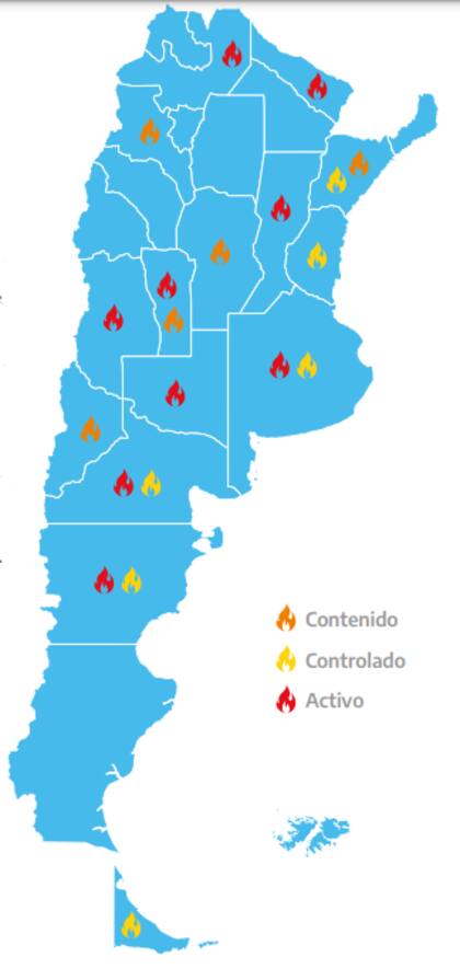 15 provincias argentinas registran focos de incendios, nueve de ellas en estado activo