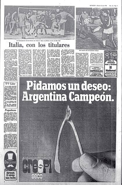 1978_Crespi. “Pidamos un deseo: Argentina Campeón. El vino de la mayoría, junto al más popular de los deportes”
