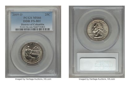 2009-D Distrito de Columbia con anverso de doble cuño (Foto Heritage Auctions)