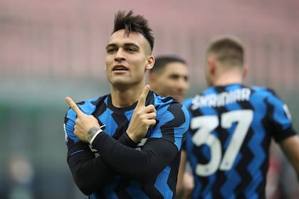 Lautaro Martínez y un festejo en Inter.