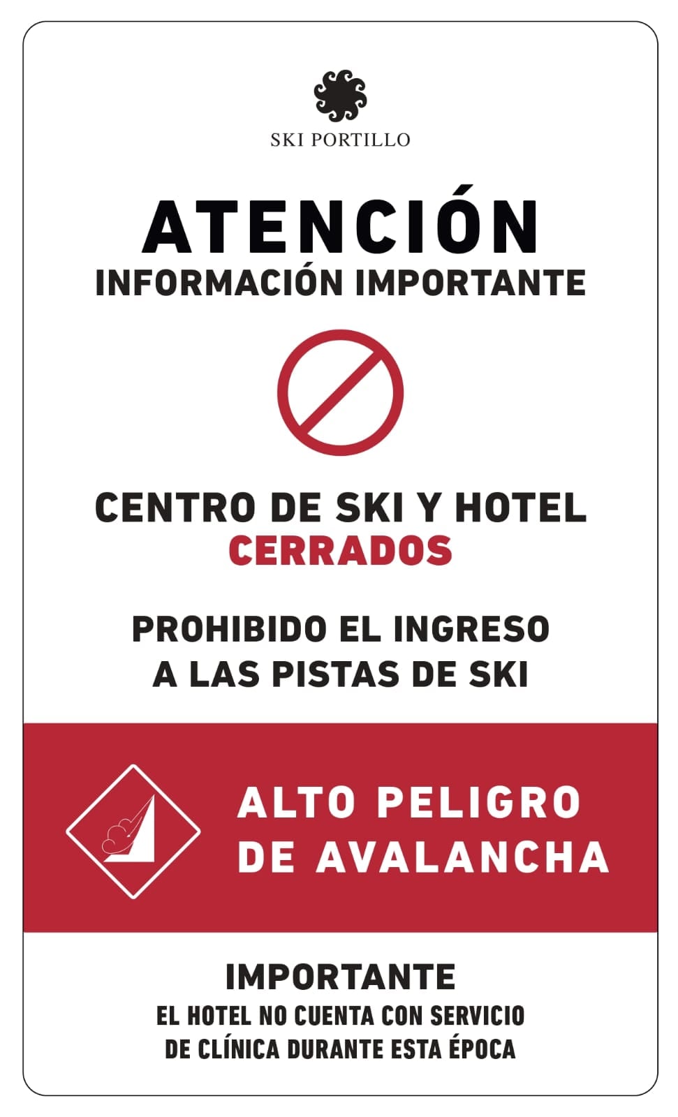 El aviso del centro de esquí Portillo sobre el riesgo de avalancha