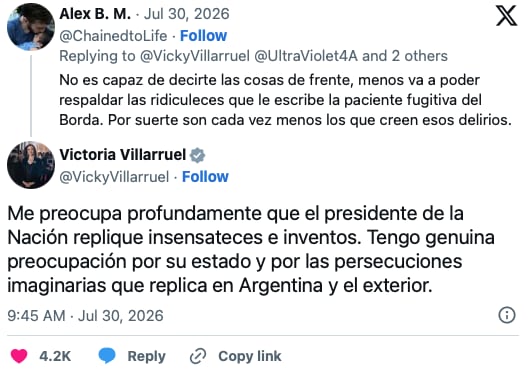 El tweet de Villarruel donde habla de